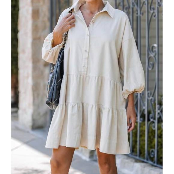 NEW LAVENDER J corduroy ovesized dress in beige - Picture 1 of 1